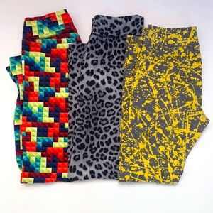 City Streets Workout Leggings (Lot of 3) Animal Paint, Tetris, Small-1 Medium-2